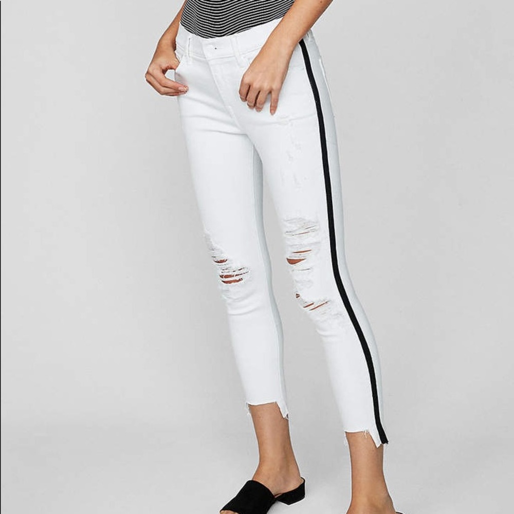 Brand New Express White Jeggings with Black Stripe